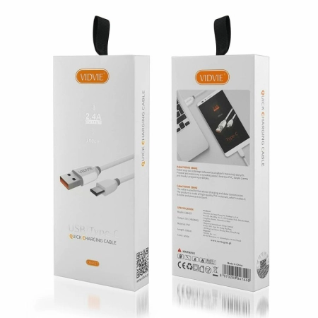 Kabel USB TYP C 1m biały VIDVIE CB442 2.4A